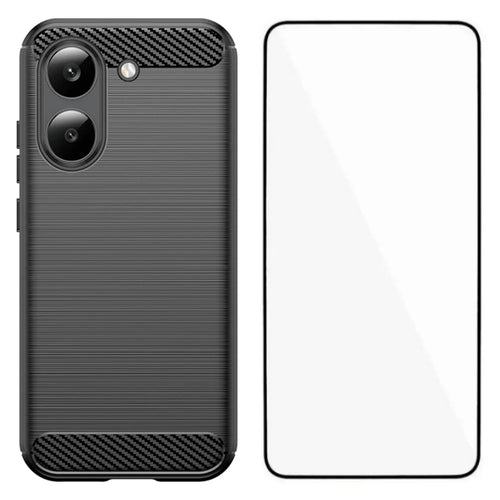 WANLONFENG For Xiaomi Redmi Turbo 5 5G / Xiaomi Poco X8 Pro 5G Case with Screen Film LS Series Big Lens Hole Brushed Texture TPU Phone Cover - Black - 1