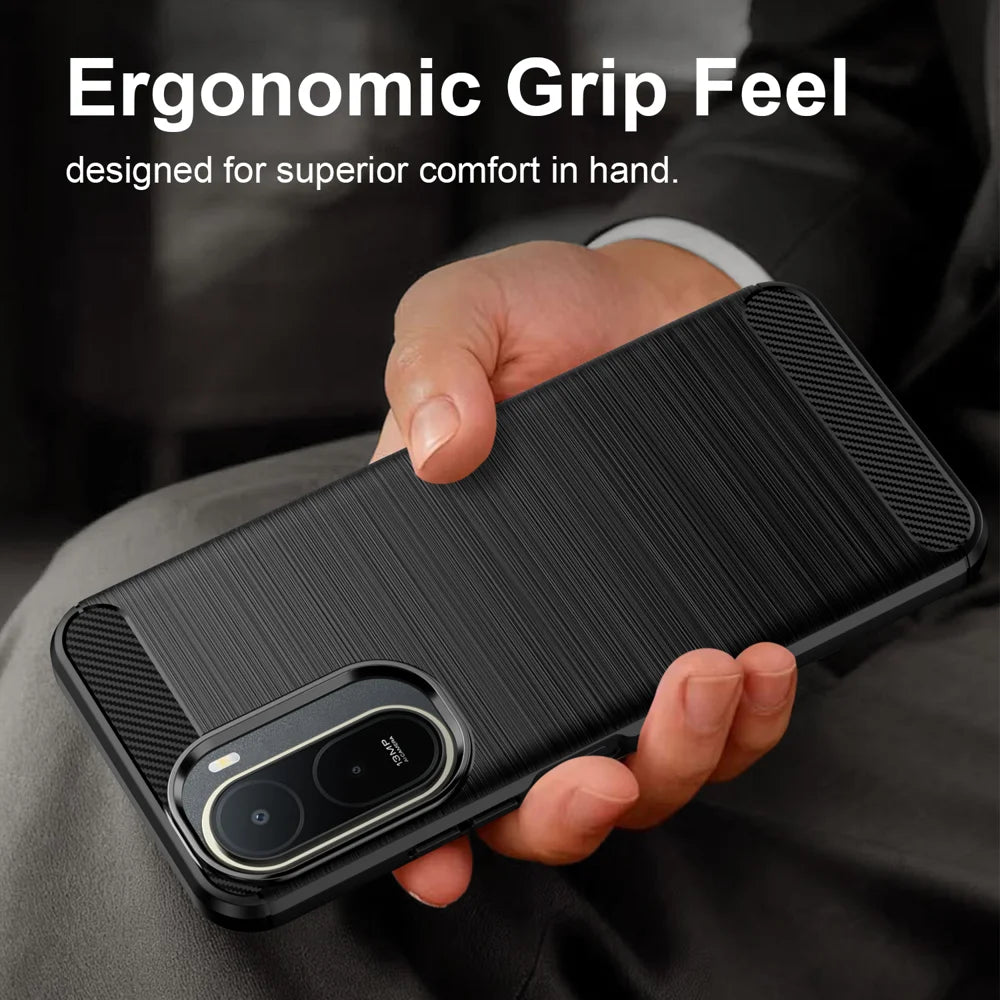 WANLONFENG For Xiaomi Poco C85x 5G / Redmi A7 Pro 4G (171.56mm) Case with Screen Film LS Series Big Lens Hole Brushed Texture TPU Phone Cover - Black - 3