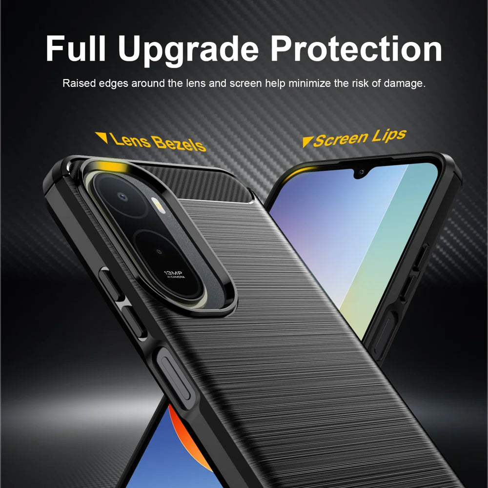 WANLONFENG For Xiaomi Poco C85x 5G / Redmi A7 Pro 4G (171.56mm) Case with Screen Film LS Series Big Lens Hole Brushed Texture TPU Phone Cover - Black - 4