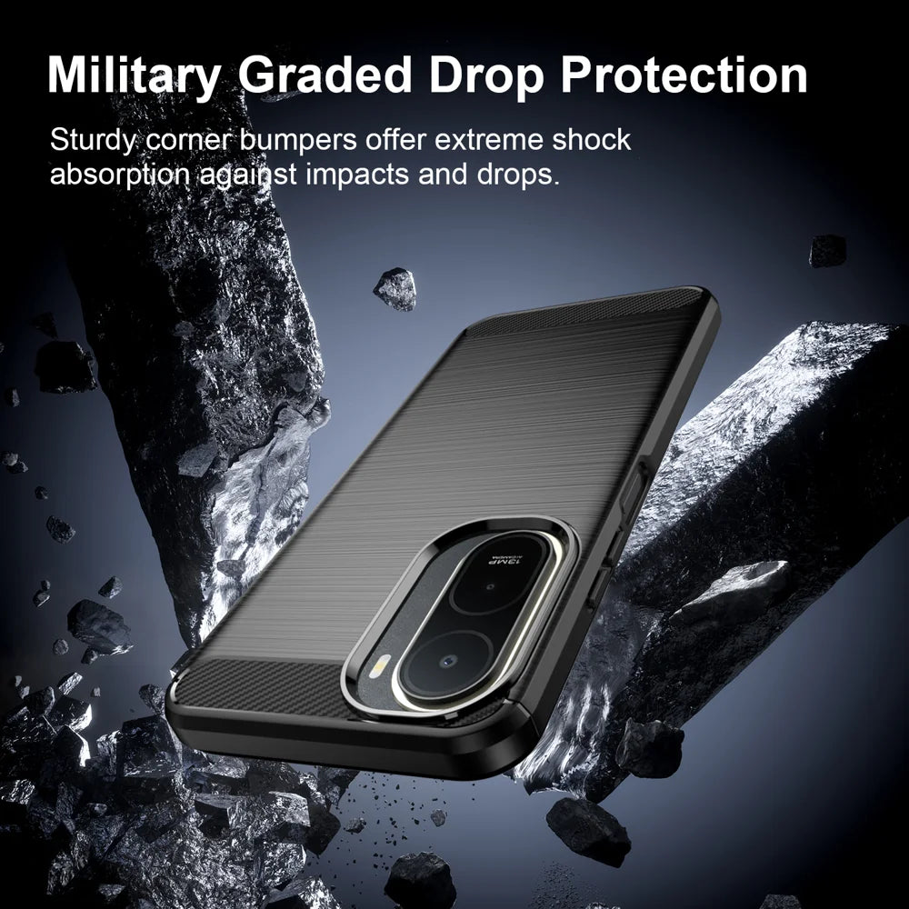 WANLONFENG For Xiaomi Poco C85x 5G / Redmi A7 Pro 4G (171.56mm) Case with Screen Film LS Series Big Lens Hole Brushed Texture TPU Phone Cover - Black - 5