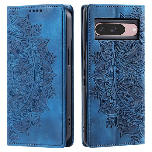 For Google Pixel 11 Case Magnetic Closing Leather Phone Cover Pattern Imprinted - Blue - 1