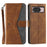 For Google Pixel 11 Leather Case Splicing Stitching Wallet Phone Cover with Wrist Strap - Brown - 1