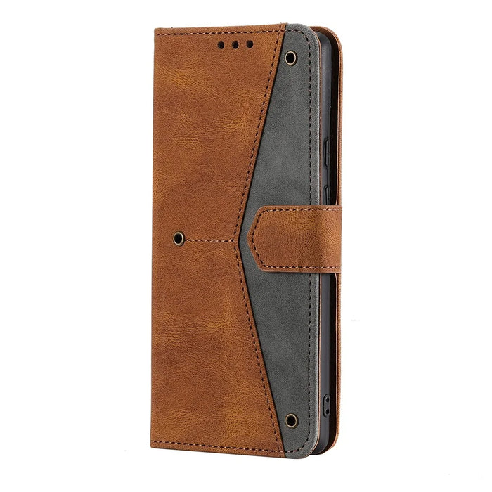 For Google Pixel 11 Leather Case Splicing Stitching Wallet Phone Cover with Wrist Strap - Brown - 5