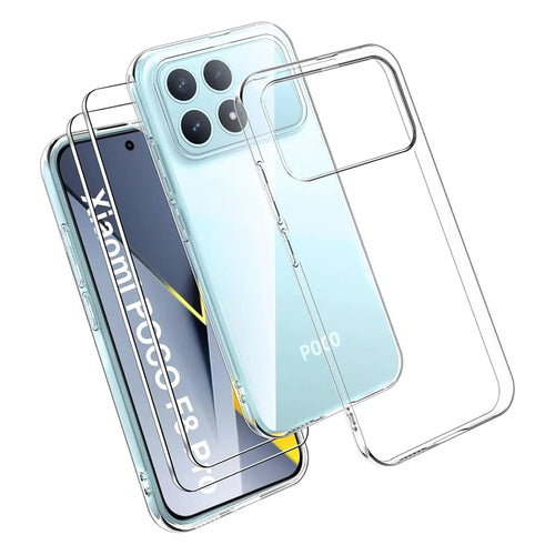 For Xiaomi Poco F8 Pro 5G Case TPU Clear Phone Cover + 2PCS Tempered Glass Screen Film 2.5D Arc Edge - Transparent - 1