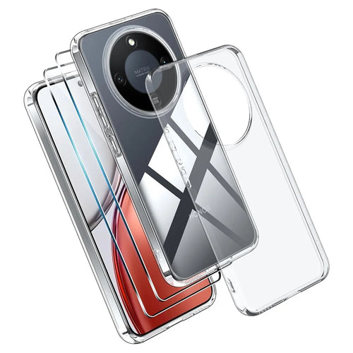 Case For Honor Magic8 Lite 5G  /  X9d 5G  /  X70 5G TPU Clear Phone Cover + 2PCS Tempered Glass Screen Film 2.5D Arc Edge - Transparent - 1
