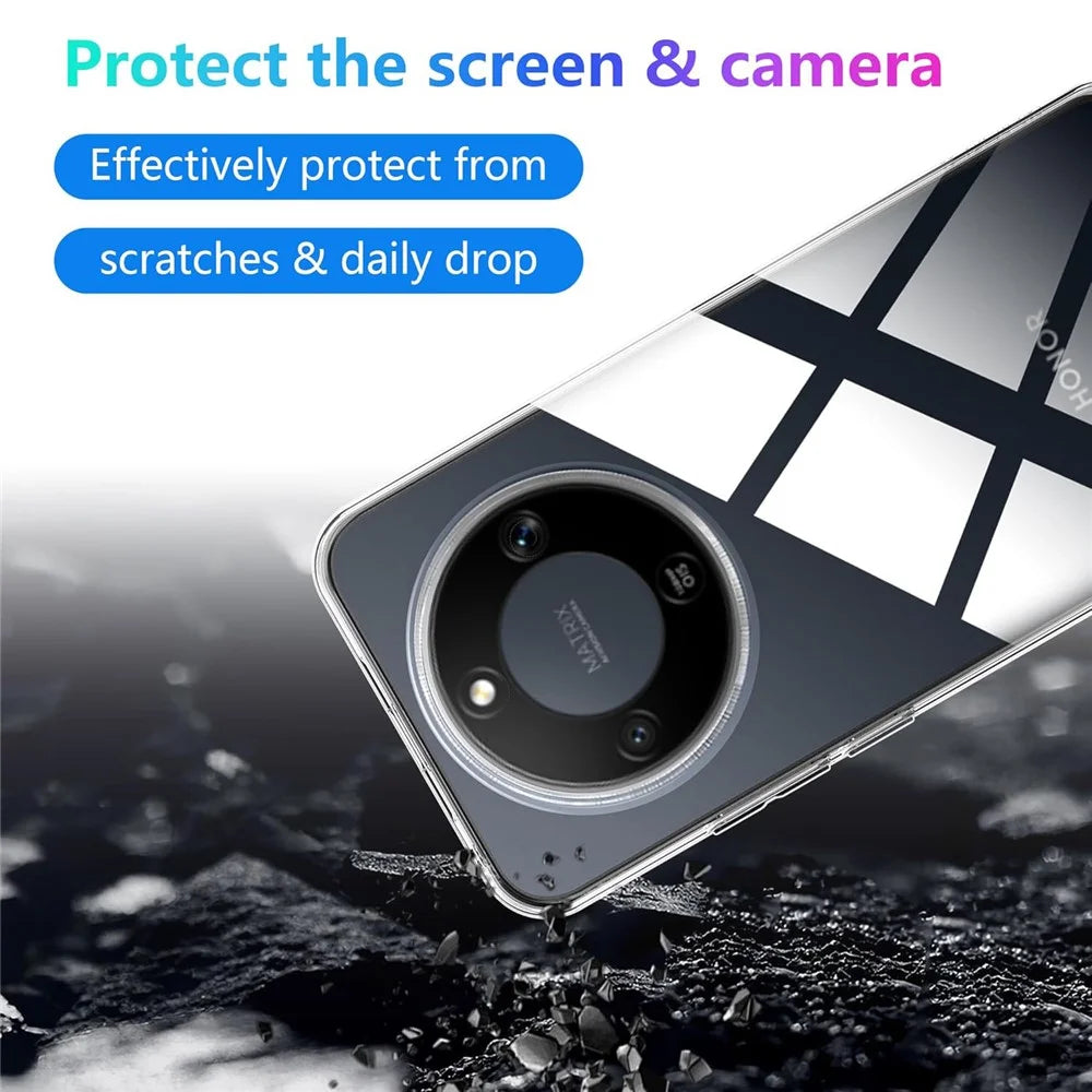 Case For Honor Magic8 Lite 5G  /  X9d 5G  /  X70 5G TPU Clear Phone Cover + 2PCS Tempered Glass Screen Film 2.5D Arc Edge - Transparent - 5