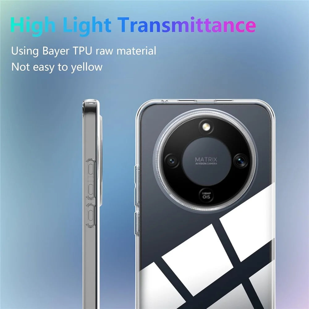 Case For Honor Magic8 Lite 5G  /  X9d 5G  /  X70 5G TPU Clear Phone Cover + 2PCS Tempered Glass Screen Film 2.5D Arc Edge - Transparent - 6