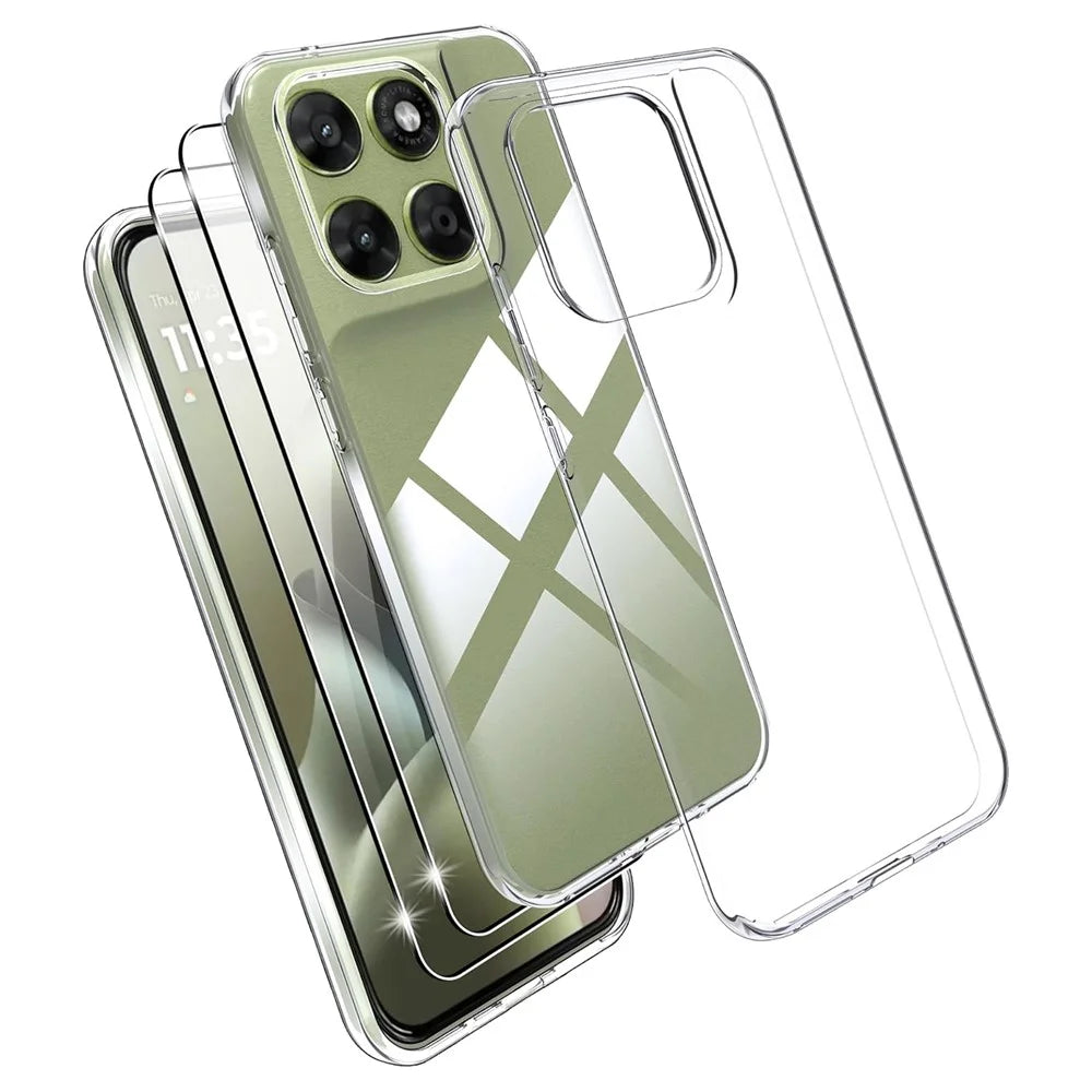 Case For Motorola Moto G87 5G / G67 5G / G77 5G TPU Clear Phone Cover + 2PCS Tempered Glass Screen Film 2.5D Arc Edge - Transparent - 1