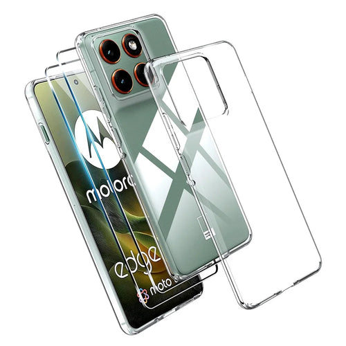 Case For Motorola Edge 70 5G  /  Moto X70 Air 5G TPU Clear Phone Cover + 2PCS Tempered Glass Screen Film 2.5D Arc Edge - Transparent - 1