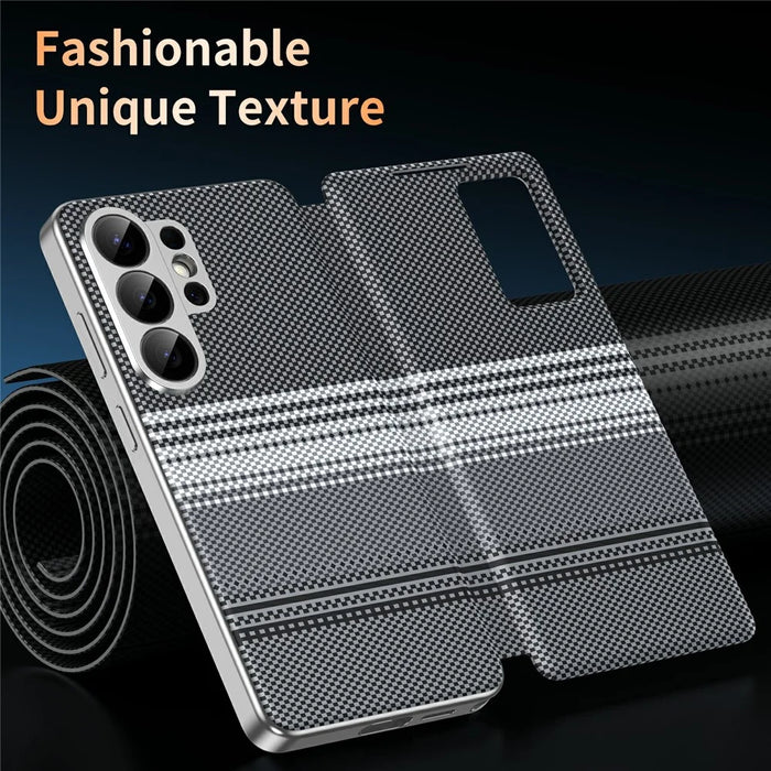 For Samsung Galaxy S26 Ultra Case Card Slot View Window Gradient Color Checkered Pattern Leather Phone Cover - Black - 7