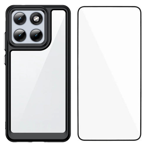 WANLONFENG For Motorola Edge 70 Fusion+ 5G / Motorola Edge 70 Fusion 5G Phone Case XC Series TPU Acrylic Cover with Tempered Glass (Big Lens Hole) - Black - 1