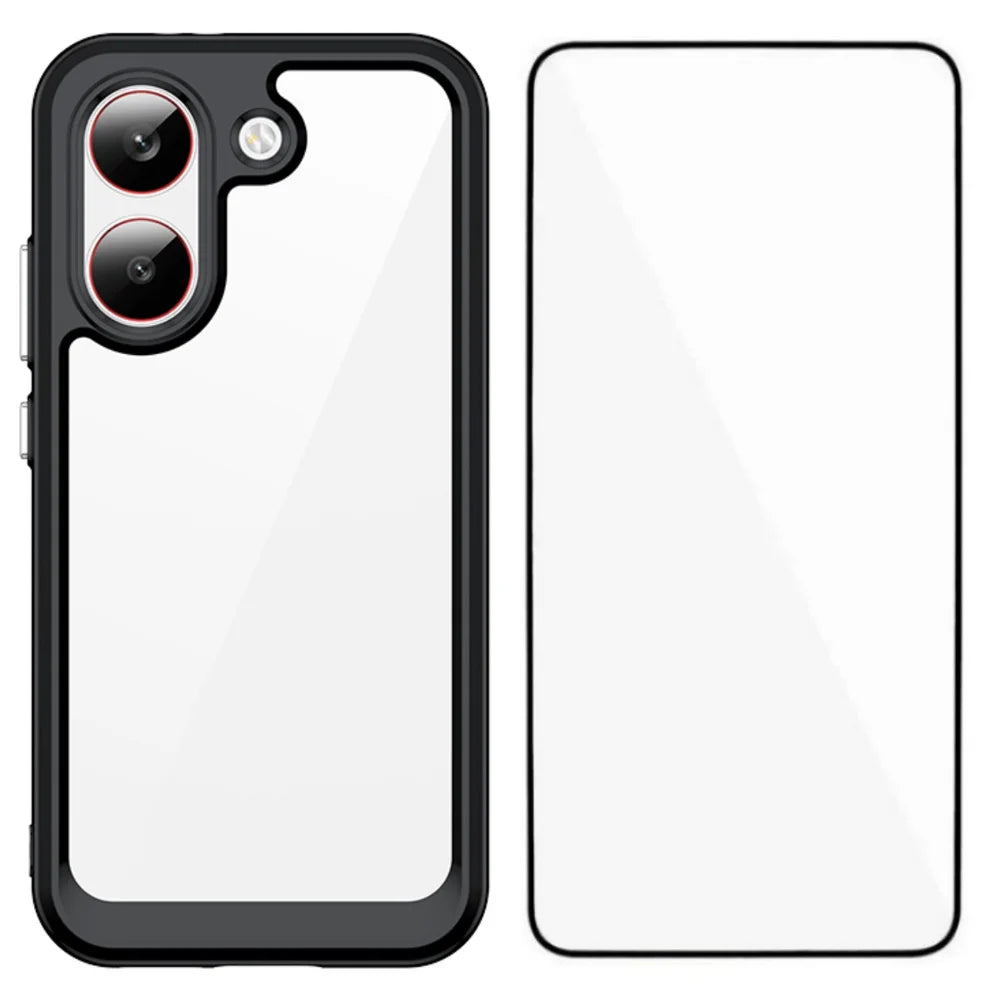 WANLONFENG For Xiaomi Redmi Turbo 5 5G / Xiaomi Poco X8 Pro 5G Phone Case XC Series TPU Acrylic Cover with Tempered Glass (Big Lens Hole) - Black - 1