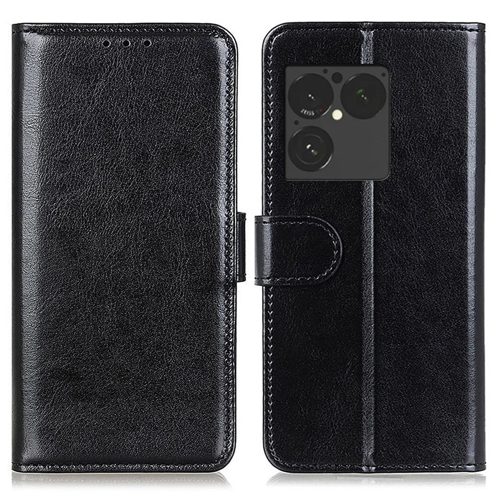 For Sony Xperia 1 VIII Case Crazy Horse Texture PU Leather Phone Stand Cover - Black - 1