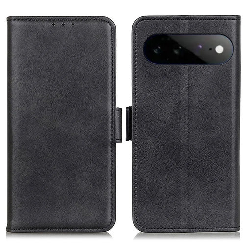 For Google Pixel 11 Pro XL Case Stand Cowhide Texture PU Leather Phone Cover - Black - 1