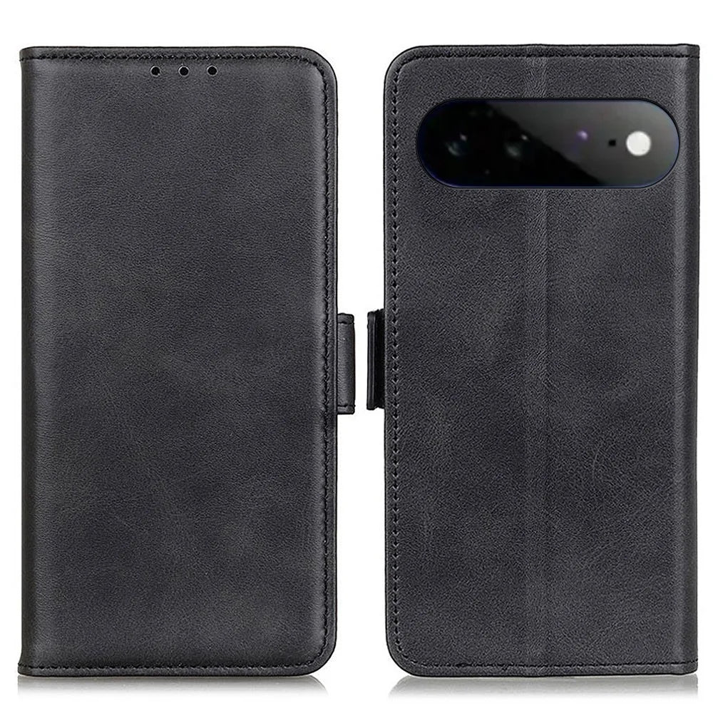 For Google Pixel 11 Pro XL Case Stand Cowhide Texture PU Leather Phone Cover - Black - 1