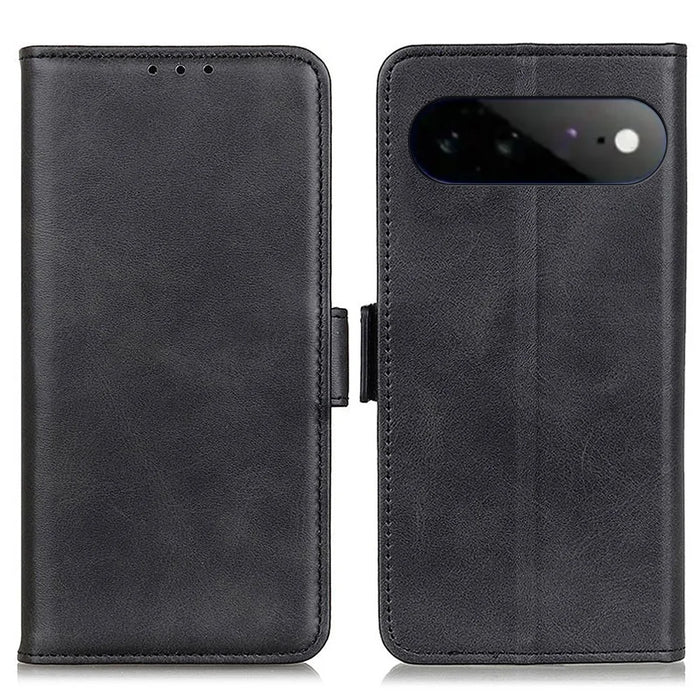 For Google Pixel 11 Pro XL Case Stand Cowhide Texture PU Leather Phone Cover - Black - 1