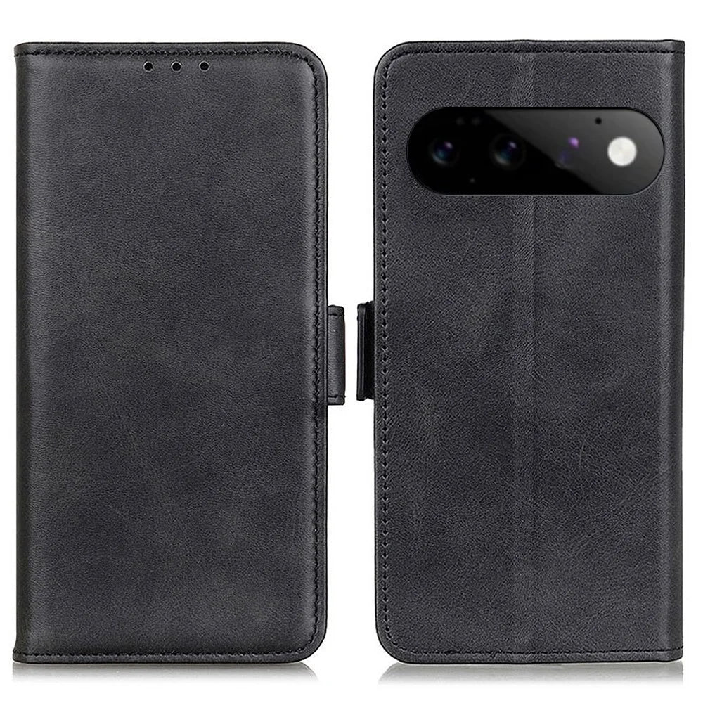For Google Pixel 11  /  Pixel 11 Pro Case Stand Cowhide Texture PU Leather Phone Cover - Black - 1