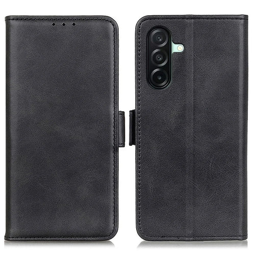 For Samsung Galaxy A27 5G Case Stand Cowhide Texture PU Leather Phone Cover - Black - 1