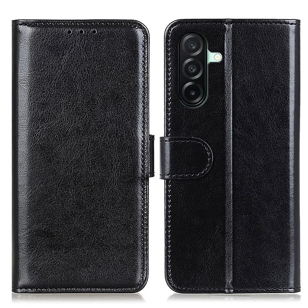 For Samsung Galaxy A27 5G Case Crazy Horse Texture PU Leather Phone Stand Cover - Black - 1