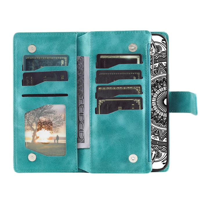 For Google Pixel 11 Pro XL Wallet Case Mandala Flower Pattern PU Leather Phone Cover with Wrist Strap - Mint Green - 2