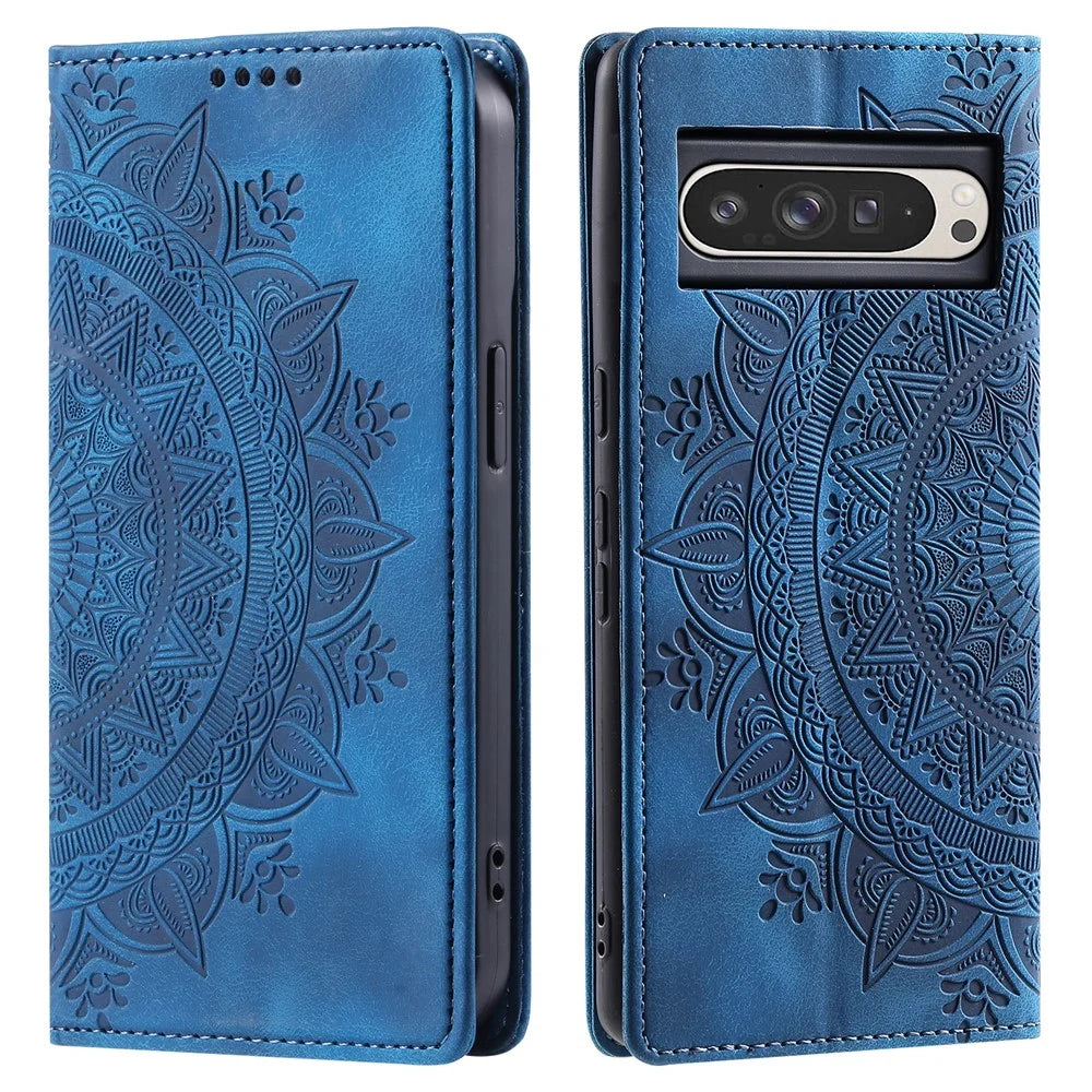 For Google Pixel 11 Pro XL Case Magnetic Closing Leather Phone Cover Pattern Imprinted - Blue - 1