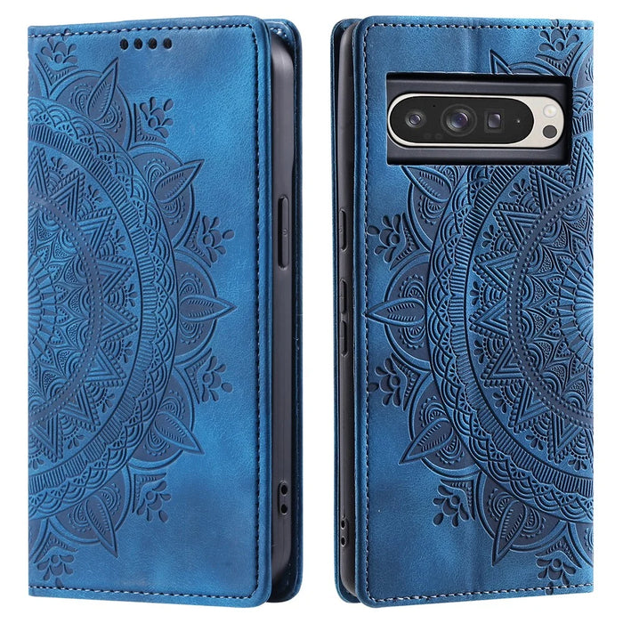 For Google Pixel 11 Pro XL Case Magnetic Closing Leather Phone Cover Pattern Imprinted - Blue - 1