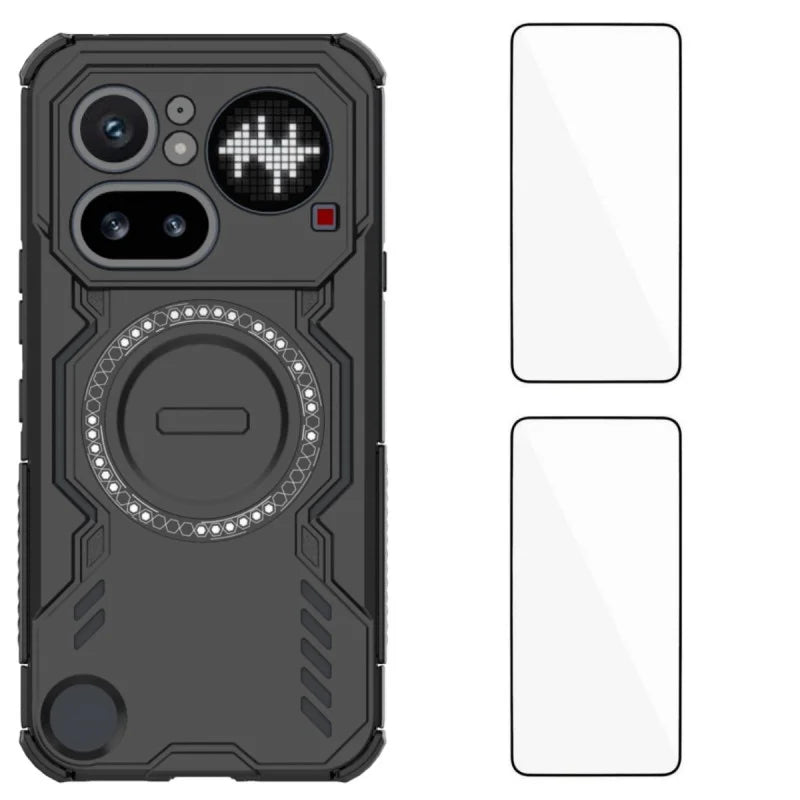 WANLONFENG For Nothing Phone (4a) Pro Magnetic Case DJ Series PC TPU Phone Cover with 2Pcs Tempered Glass Film - Black - 1