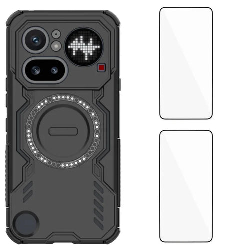 WANLONFENG For Nothing Phone (4a) Pro Magnetic Case DJ Series PC TPU Phone Cover with 2Pcs Tempered Glass Film - Black - 1