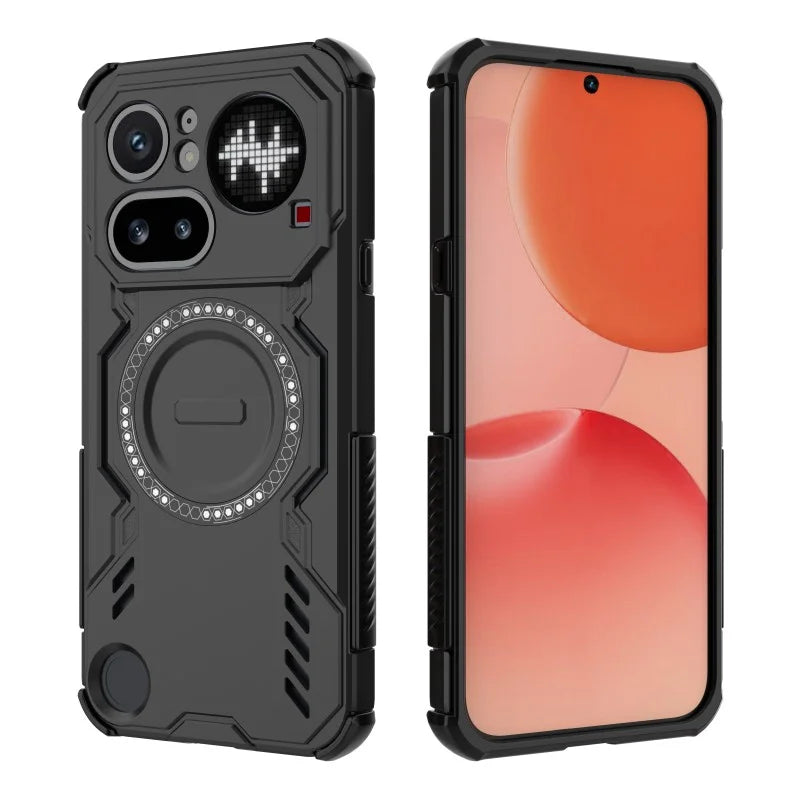 WANLONFENG For Nothing Phone (4a) Pro Magnetic Case DJ Series PC TPU Phone Cover with 2Pcs Tempered Glass Film - Black - 3
