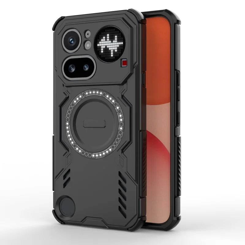 WANLONFENG For Nothing Phone (4a) Pro Magnetic Case DJ Series PC TPU Phone Cover with 2Pcs Tempered Glass Film - Black - 4