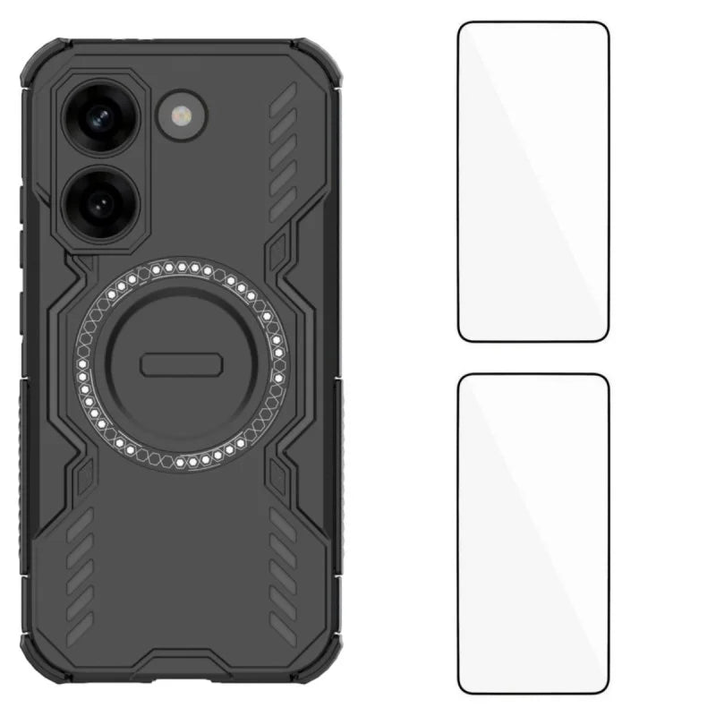 WANLONFENG For Xiaomi Redmi Turbo 5 5G / Xiaomi Poco X8 Pro 5G Magnetic Case DJ Series PC TPU Phone Cover with 2Pcs Tempered Glass Film - Black - 1
