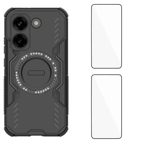 WANLONFENG For Xiaomi Redmi Turbo 5 5G / Xiaomi Poco X8 Pro 5G Magnetic Case DJ Series PC TPU Phone Cover with 2Pcs Tempered Glass Film - Black - 1