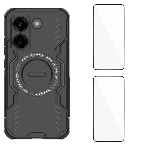 WANLONFENG For Xiaomi Redmi Turbo 5 5G / Xiaomi Poco X8 Pro 5G Magnetic Case DJ Series PC TPU Phone Cover with 2Pcs Tempered Glass Film - Black - 1