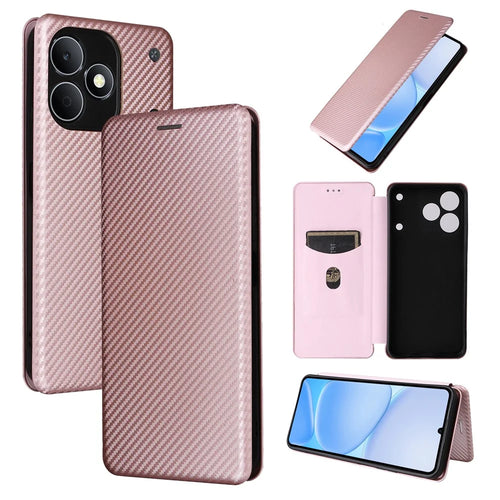 For Realme Note 80 4G Phone Case Carbon Fiber Texture Drop-Proof PU Leather Phone Cover - Rose Gold - 1
