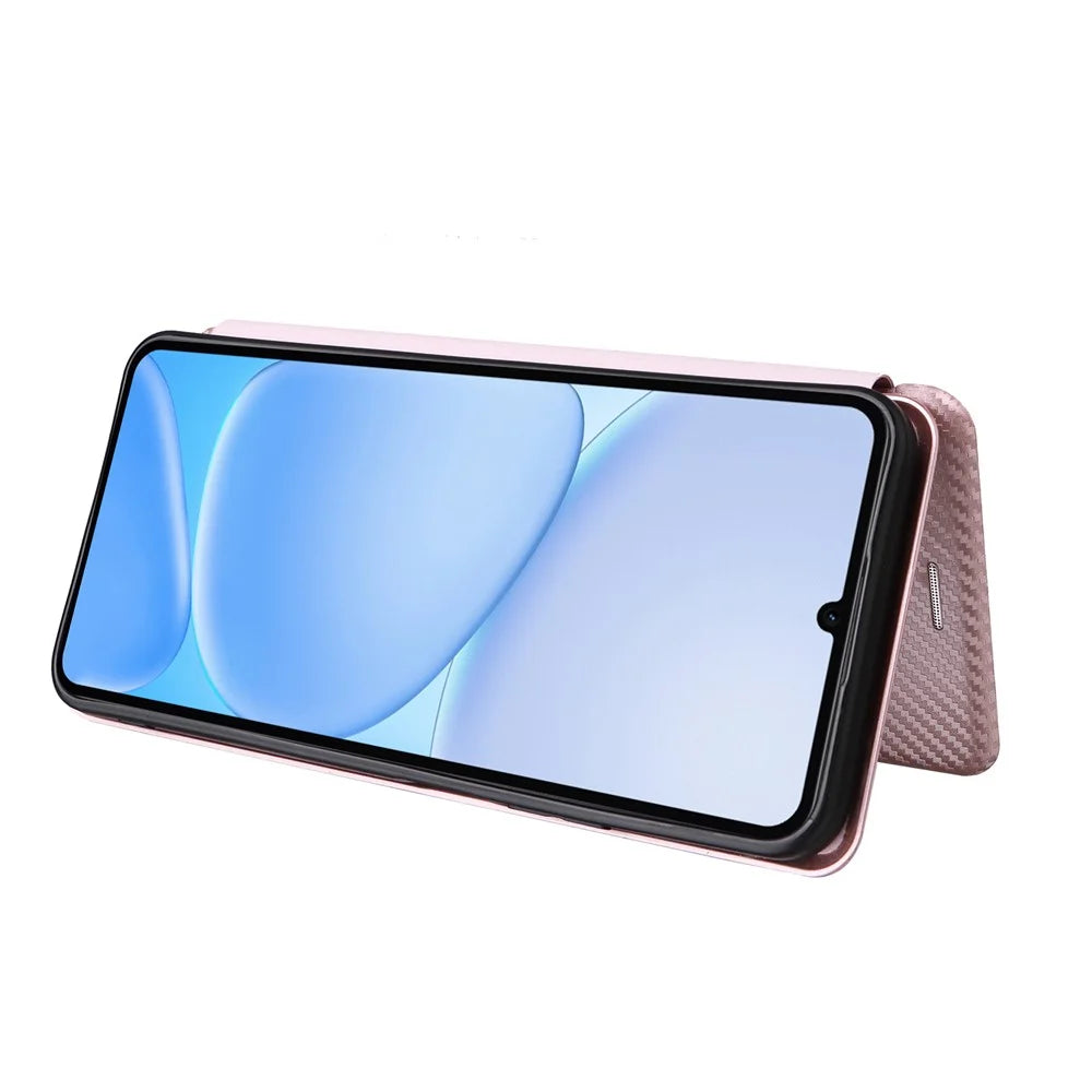 For Realme Note 80 4G Phone Case Carbon Fiber Texture Drop-Proof PU Leather Phone Cover - Rose Gold - 2