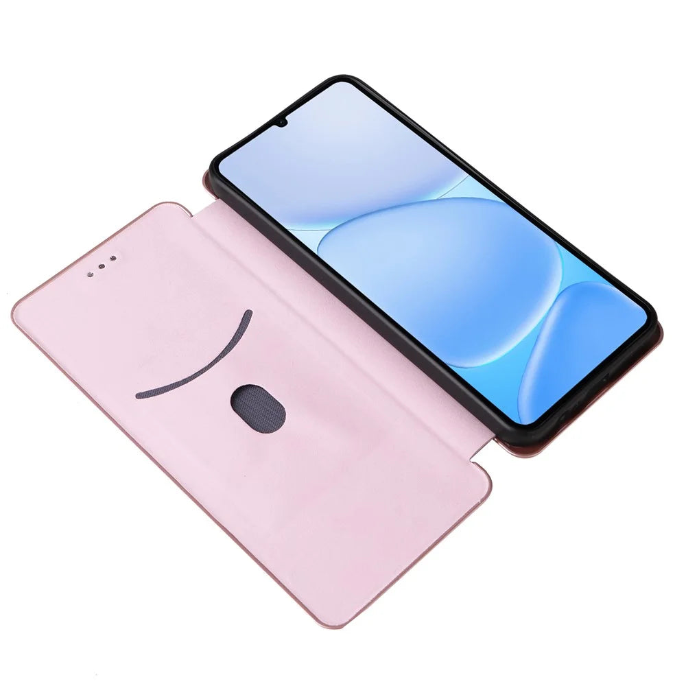 For Realme Note 80 4G Phone Case Carbon Fiber Texture Drop-Proof PU Leather Phone Cover - Rose Gold - 3