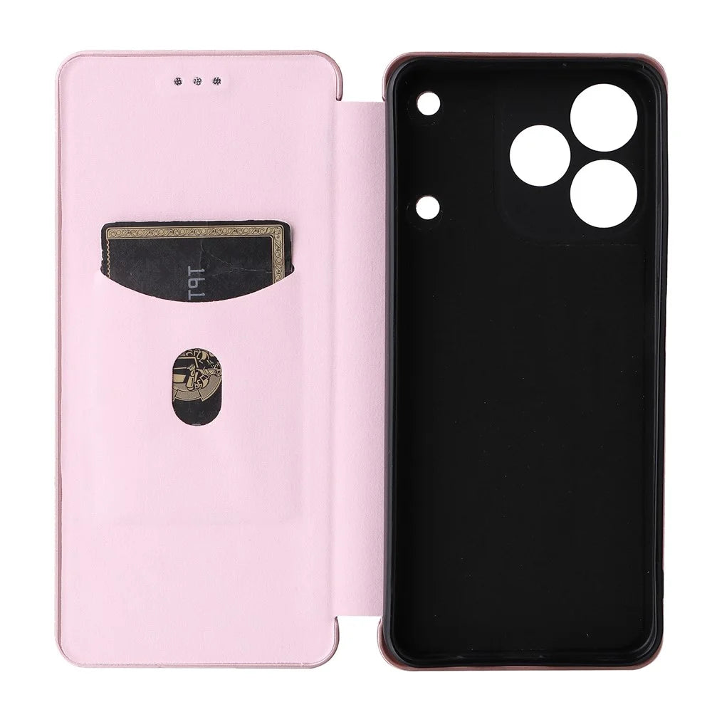 For Realme Note 80 4G Phone Case Carbon Fiber Texture Drop-Proof PU Leather Phone Cover - Rose Gold - 4