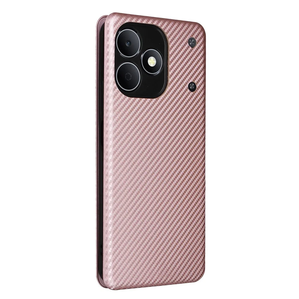 For Realme Note 80 4G Phone Case Carbon Fiber Texture Drop-Proof PU Leather Phone Cover - Rose Gold - 7