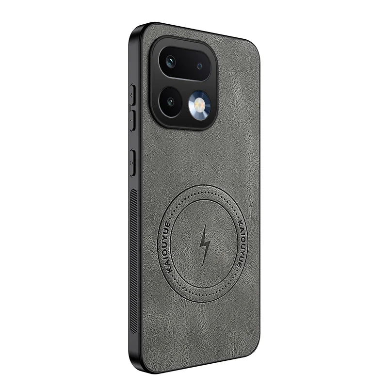 WANLONFENG For Realme 16 Pro+ 5G SD1 Series Magnetic Case Nappa Texture PC TPU Phone Cover - Grey - 1