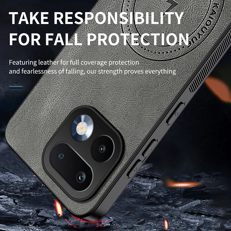 WANLONFENG For Realme 16 Pro+ 5G SD1 Series Magnetic Case Nappa Texture PC TPU Phone Cover - Grey - 4