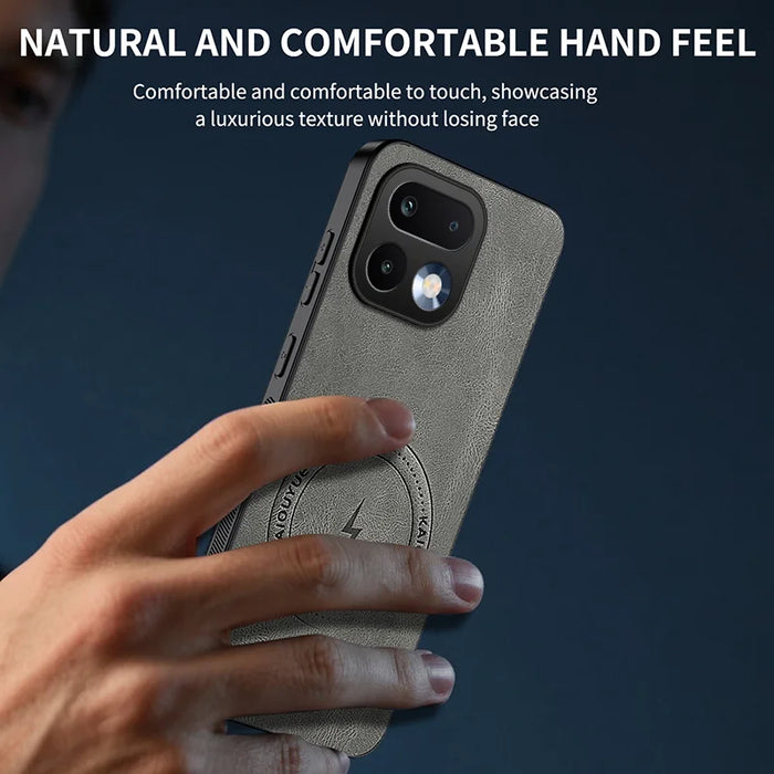 WANLONFENG For Realme 16 Pro+ 5G SD1 Series Magnetic Case Nappa Texture PC TPU Phone Cover - Grey - 5