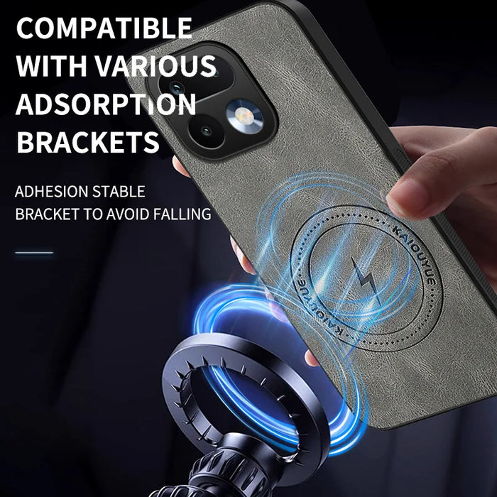 WANLONFENG For Realme 16 Pro+ 5G SD1 Series Magnetic Case Nappa Texture PC TPU Phone Cover - Grey - 6