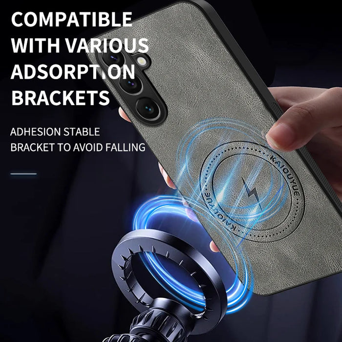 WANLONFENG For Samsung Galaxy A27 5G SD1 Series Magnetic Case Nappa Texture PC TPU Phone Cover - Grey - 6