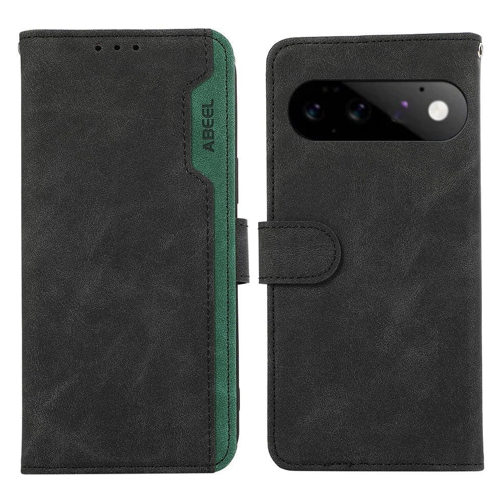 ABEEL For Google Pixel 11 Pro / Pixel 11 Case Color Splicing Leather Flip Phone Cover RFID Blocking - Black - 1