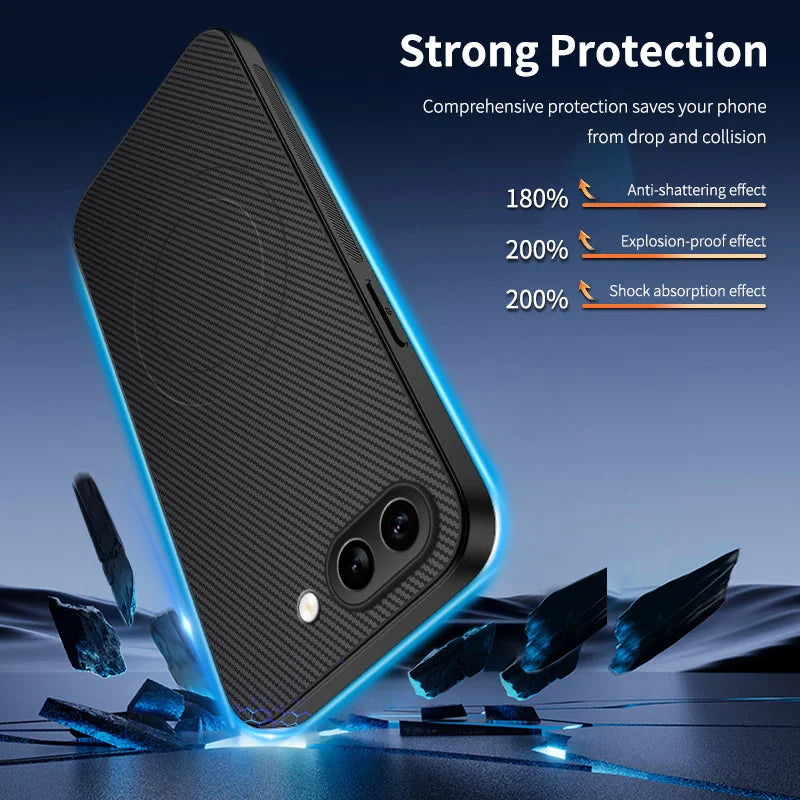 WANLONFENG For Google Pixel 10a TQ Series Magnetic Case Carbon Fiber Texture PC TPU Phone Cover - Black - 2