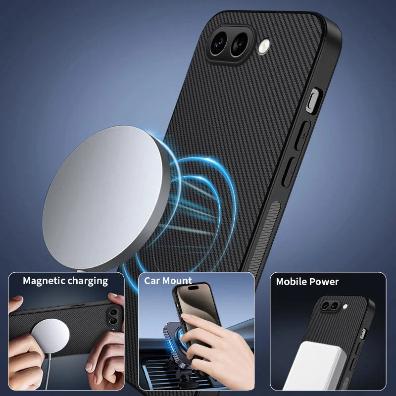 WANLONFENG For Google Pixel 10a TQ Series Magnetic Case Carbon Fiber Texture PC TPU Phone Cover - Black - 4