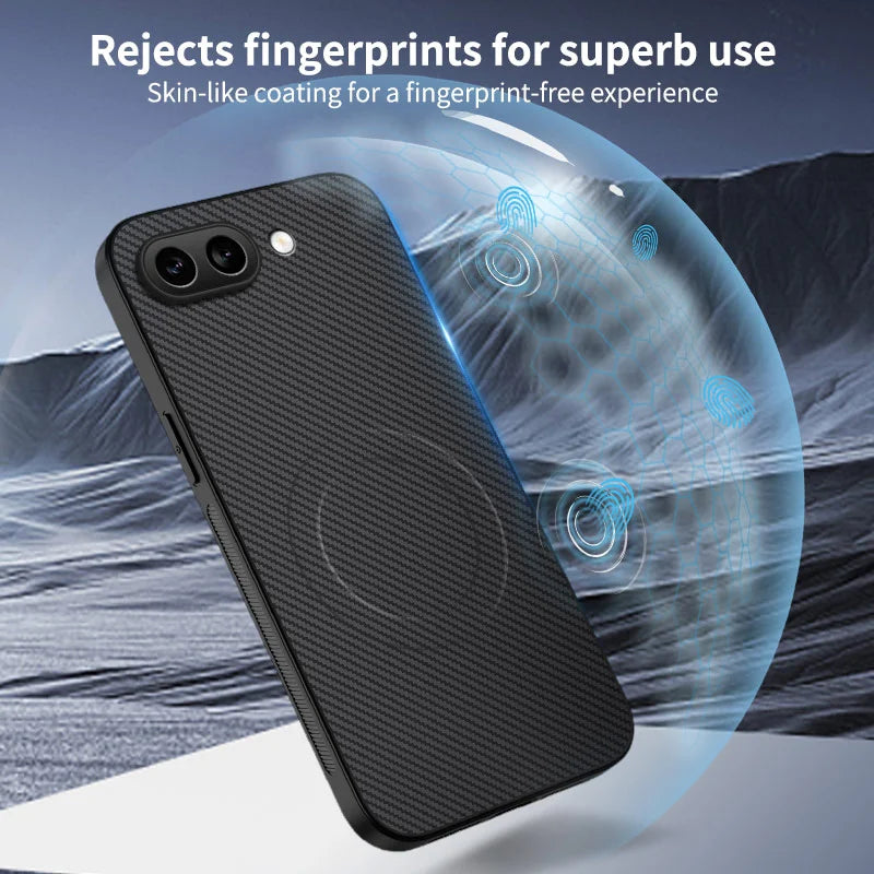 WANLONFENG For Google Pixel 10a TQ Series Magnetic Case Carbon Fiber Texture PC TPU Phone Cover - Black - 5