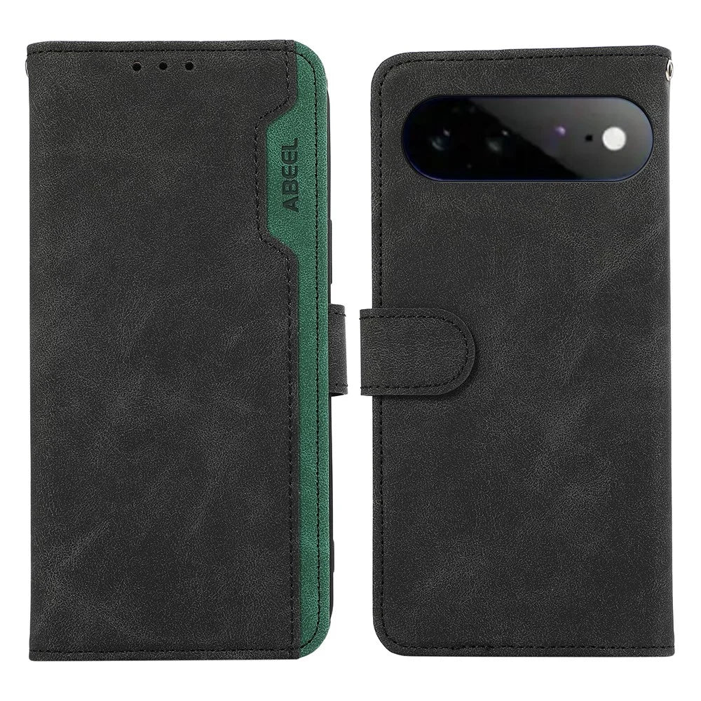 ABEEL For Google Pixel 11 Pro XL Case Color Splicing Leather Flip Phone Cover RFID Blocking - Black - 1