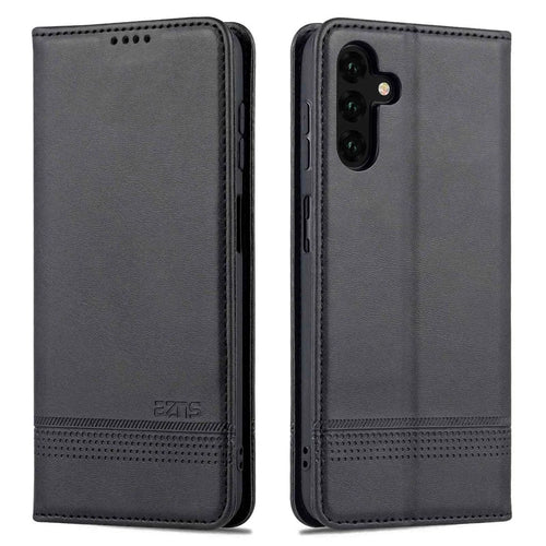 AZNS For Samsung Galaxy A14 5G / A14 4G Cowhide Texture Stand Phone Case PU Leather Magnetic Auto-absorbed Folio Flip Wallet Cover - Black - 1