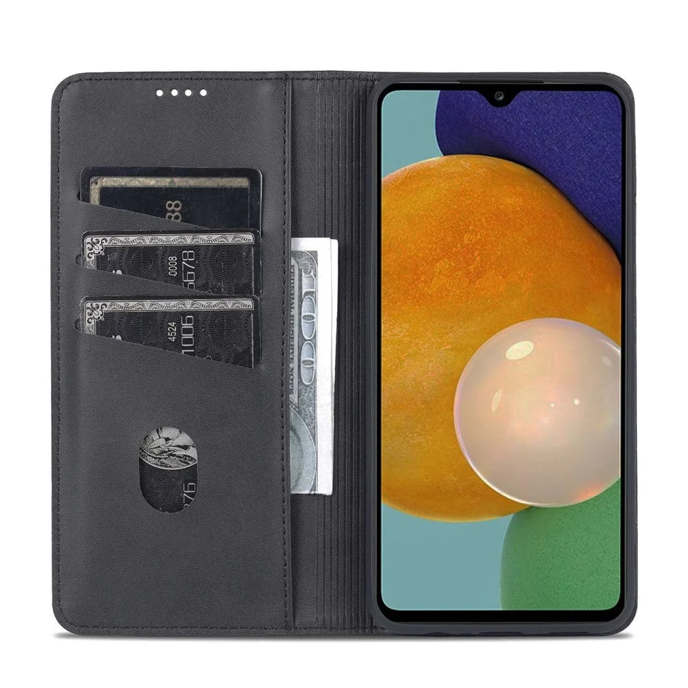 AZNS For Samsung Galaxy A14 5G / A14 4G Cowhide Texture Stand Phone Case PU Leather Magnetic Auto-absorbed Folio Flip Wallet Cover - Black - 2